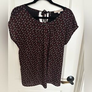 LOFT black, red, white, Cap Sleeve Tie back Blouse. Size Small